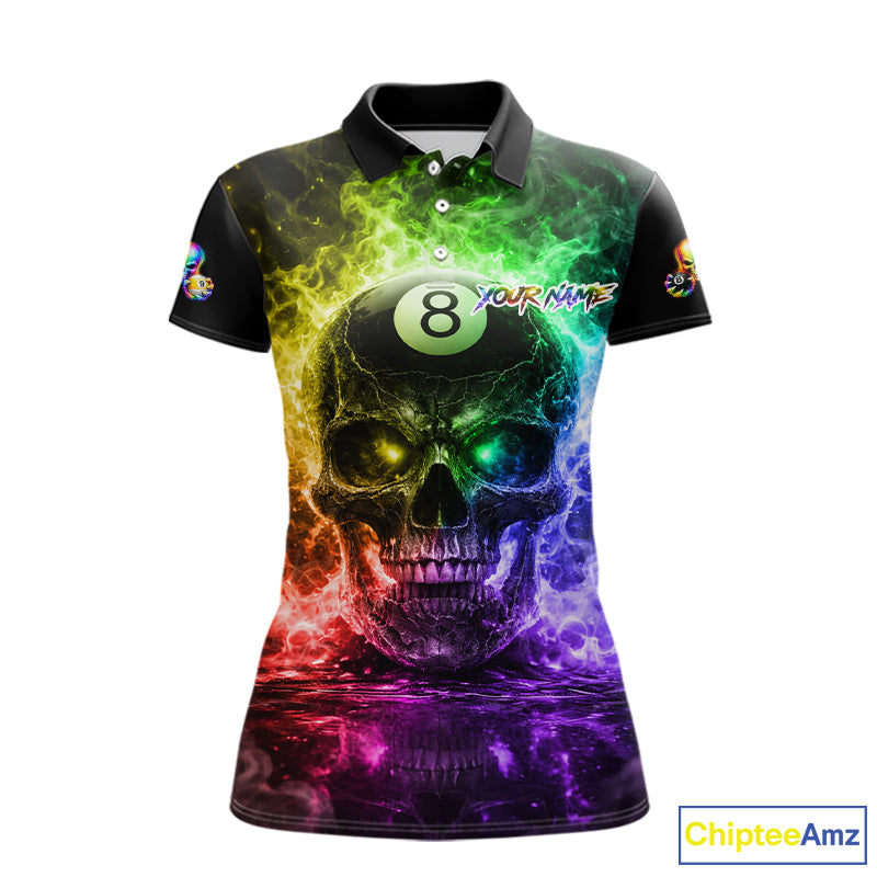 Fire Flame Skull Pool 8 Ball & 9 Ball Billiard Shirt For Women Custom Billiard Team Attire|Colorful NYN2665