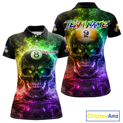Fire Flame Skull Pool 8 Ball & 9 Ball Billiard Shirt For Women Custom Billiard Team Attire|Colorful NYN2665