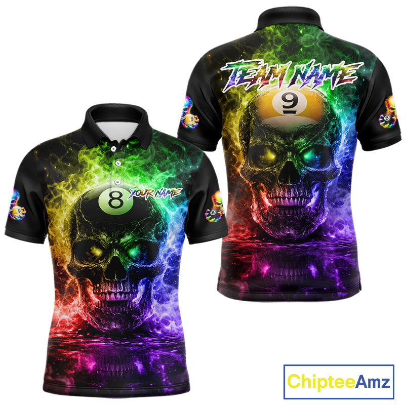 Fire Flame Skull Pool 8 Ball & 9 Ball Billiard Shirt For Men Custom Billiard Team Attire|Colorful NYN2665