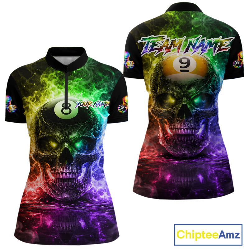 Fire Flame Skull Pool 8 Ball & 9 Ball Billiard Shirt For Women Custom Billiard Team Attire|Colorful NYN2665