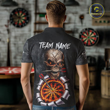 Load image into Gallery viewer, Custom Smoke Grunge Skull Torn Fire Flame Darts Polo &amp; Quarter-Zip Shirts For Men Dart Team Jerseys NYN2822