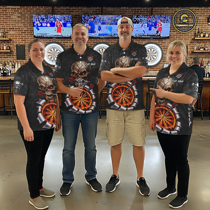 Custom Smoke Grunge Skull Torn Fire Flame Darts Polo & Quarter-Zip Shirts For Women Dart Team Jerseys NYN2822