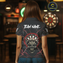 Load image into Gallery viewer, Custom Lightning Red Smokes Skull Dartboard Women Darts Polo Shirt Skull Dart Jerseys NYN1916