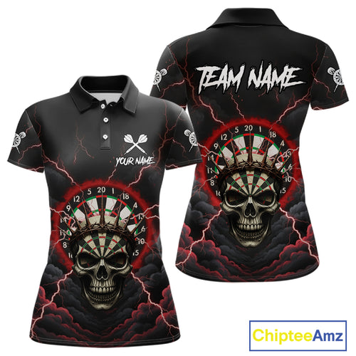 Custom Lightning Red Smokes Skull Dartboard Women Darts Polo Shirt Skull Dart Jerseys NYN1916