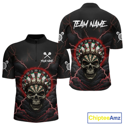 Custom Lightning Red Smokes Skull Dartboard Men Darts Quarter-Zip Shirt Skull Dart Jerseys NYN1916