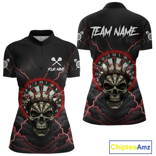Custom Lightning Red Smokes Skull Dartboard Women Darts Quarter-Zip Shirt Skull Dart Jerseys NYN1916
