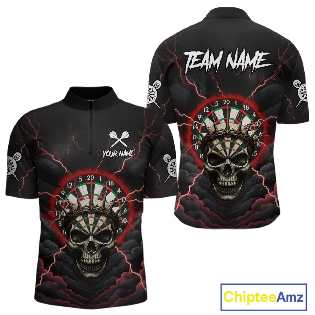 Custom Lightning Red Smokes Skull Dartboard Men Darts Quarter-Zip Shirt Skull Dart Jerseys NYN1916