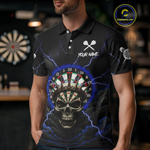 Load image into Gallery viewer, Custom Lightning Blue Smokes Skull Dartboard Men Darts Polo Shirt Skull Dart Jerseys NYN1917