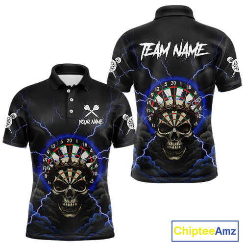Custom Lightning Blue Smokes Skull Dartboard Men Darts Polo Shirt Skull Dart Jerseys NYN1917