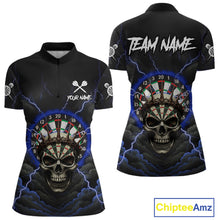Load image into Gallery viewer, Custom Lightning Blue Smokes Skull Dartboard Women Darts Quarter-Zip Shirt Skull Dart Jerseys NYN1917