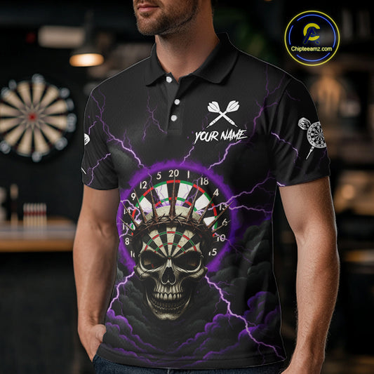 Custom Lightning Purple Smokes Skull Dartboard Men Darts Polo Shirt Skull Dart Jerseys NYN1918