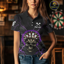 Load image into Gallery viewer, Custom Lightning Purple Smokes Skull Dartboard Women Darts Polo Shirt Skull Dart Jerseys NYN1918