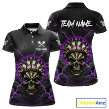 Load image into Gallery viewer, Custom Lightning Purple Smokes Skull Dartboard Women Darts Polo Shirt Skull Dart Jerseys NYN1918