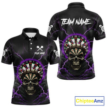 Load image into Gallery viewer, Custom Lightning Purple Smokes Skull Dartboard Men Darts Polo Shirt Skull Dart Jerseys NYN1918