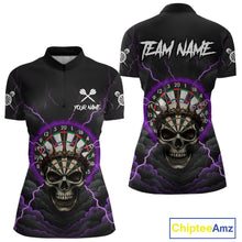 Load image into Gallery viewer, Custom Lightning Purple Smokes Skull Dartboard Women Darts Quarter-Zip Shirt Skull Dart Jerseys NYN1918