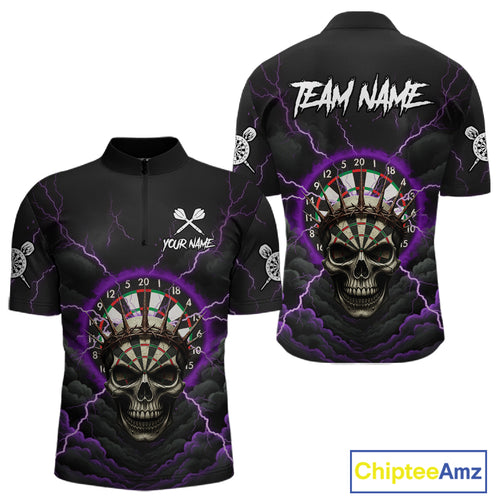 Custom Lightning Purple Smokes Skull Dartboard Men Darts Quarter-Zip Shirt Skull Dart Jerseys NYN1918