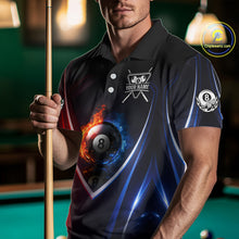 Load image into Gallery viewer, Blue And Red Flames 8 Ball Pool Men Polo &amp; 1/4-Zip Team Shirts Custom Billiards Ball Apparel NYN2457