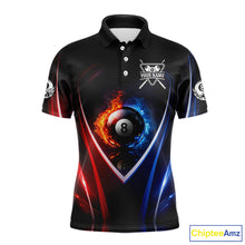 Load image into Gallery viewer, Blue And Red Flames 8 Ball Pool Men Polo &amp; 1/4-Zip Team Shirts Custom Billiards Ball Apparel NYN2457