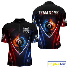 Load image into Gallery viewer, Blue And Red Flames 8 Ball Pool Men Polo &amp; 1/4-Zip Team Shirts Custom Billiards Ball Apparel NYN2457