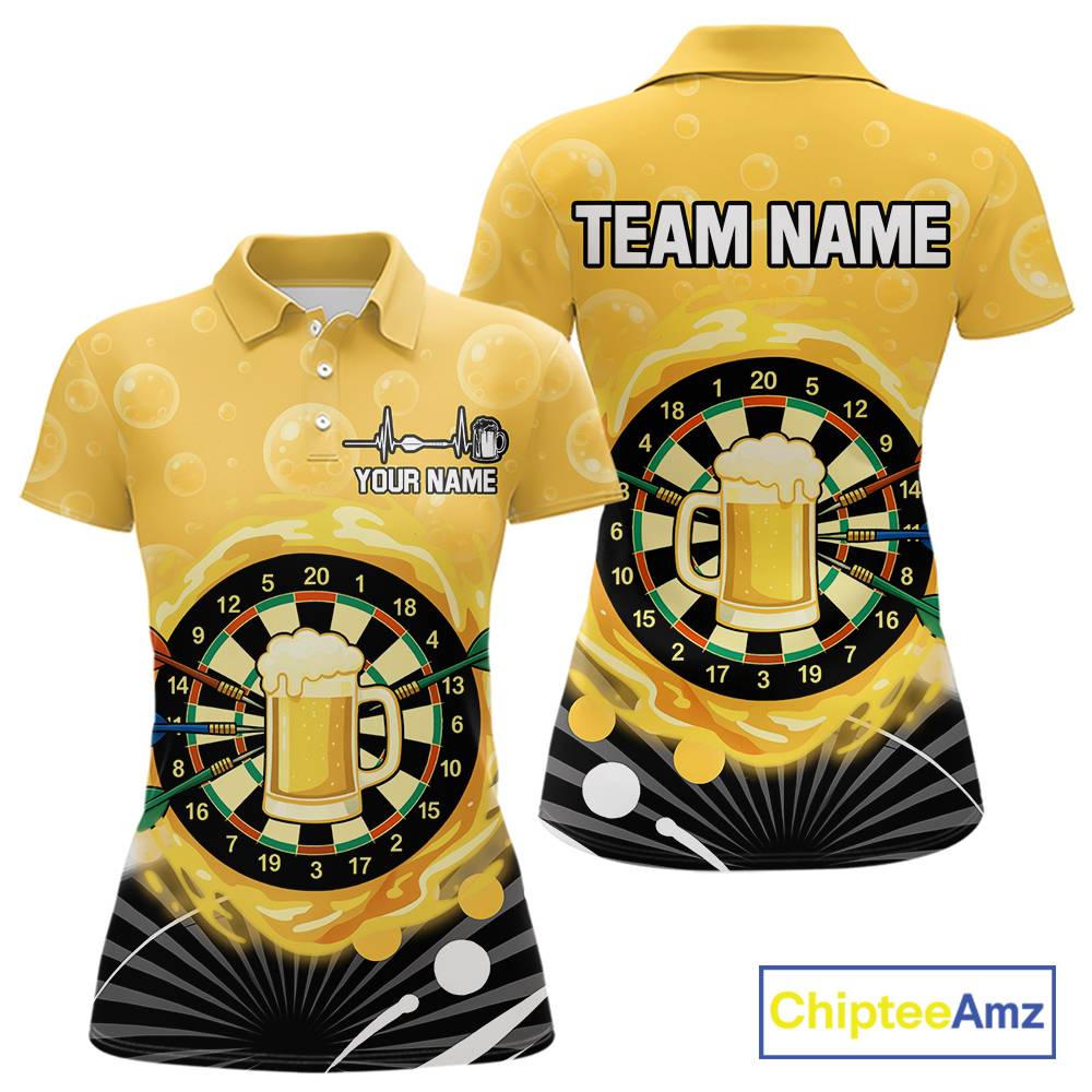 Personalized Play Darts And Cheer Beers Women Darts Polo Shirts Funny Dart League Jerseys NYN2184