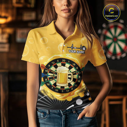 Personalized Play Darts And Cheer Beers Women Darts Polo Shirts Funny Dart League Jerseys NYN2184