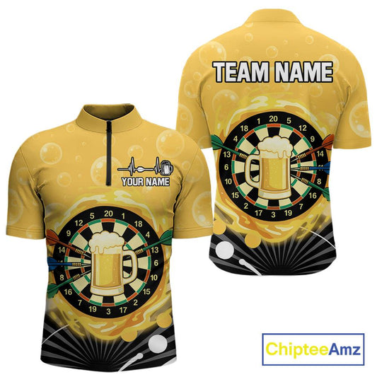 Personalized Play Darts And Cheer Beers Men Darts Quarter-Zip Shirts Funny Dart League Jerseys NYN2184