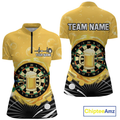 Personalized Play Darts And Cheer Beers Women Darts Quarter-Zip Shirts Funny Dart League Jerseys NYN2184