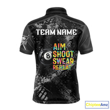 Load image into Gallery viewer, Aim Shoot Swear Repeat Ball Pool Men Polo &amp; 1/4-Zip Team Shirt Custom 8 Ball Billiards Apparel NYN2466