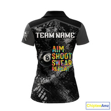 Load image into Gallery viewer, Aim Shoot Swear Repeat Ball Pool Women Polo &amp; 1/4-Zip Team Shirt Custom 8 Ball Billiards Apparel NYN2466