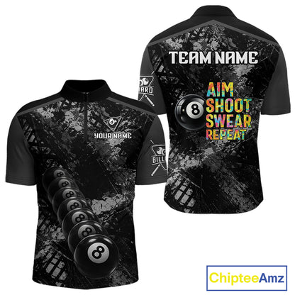 Aim Shoot Swear Repeat Ball Pool Men Polo & 1/4-Zip Team Shirt Custom 8 Ball Billiards Apparel NYN2466