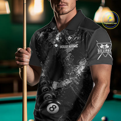 Aim Shoot Swear Repeat Holding 8 Ball Pool Men Billiard Team Shirt Custom Ball Billiards Apparel NYN2467