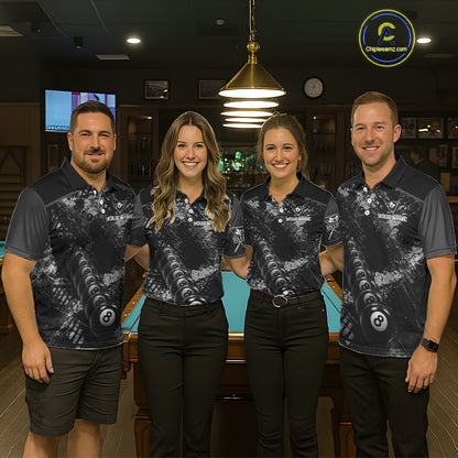 Aim Shoot Swear Repeat Holding 8 Ball Pool Men Billiard Team Shirt Custom Ball Billiards Apparel NYN2467