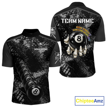 Aim Shoot Swear Repeat Holding 8 Ball Pool Men Billiard Team Shirt Custom Ball Billiards Apparel NYN2467