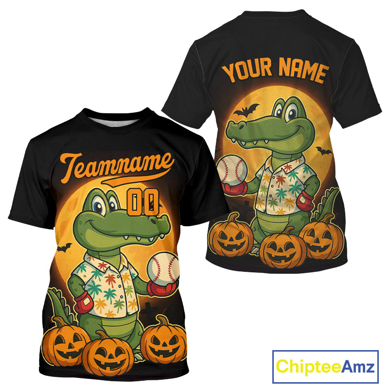 Custom Crocodile Pumpkin Halloween Baseball Jerseys For Men Funny Baseball Jerseys NYN1395