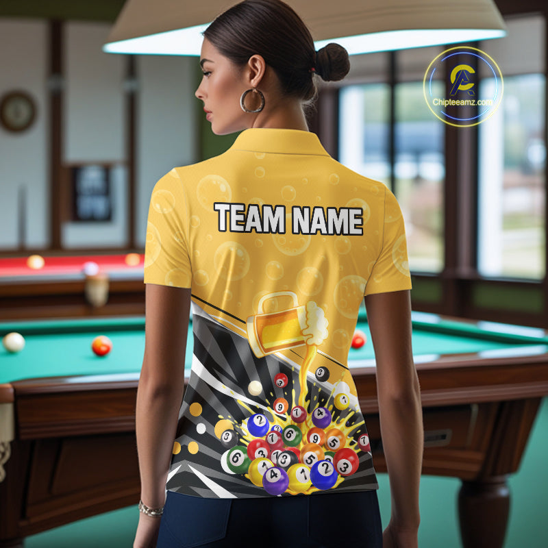 Funny Beer And Pool Balls Billiard Team Shirt For Women Custom Billiard Polo & 1/4 Zip Attire NYN2477
