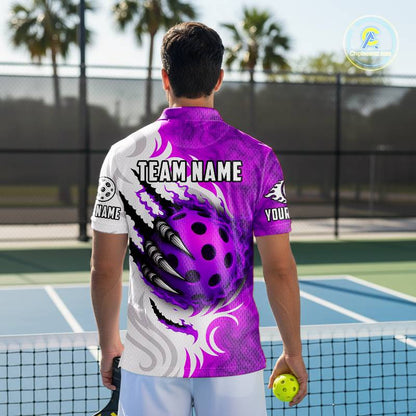 White & Purple Claw Scratches Pickleball Ball T-Shirt For Men Custom Pickleball Jerseys NYN2483