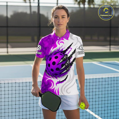 White & Purple Claw Scratches Pickleball Ball T-Shirt For Women Custom Pickleball Jerseys NYN2483