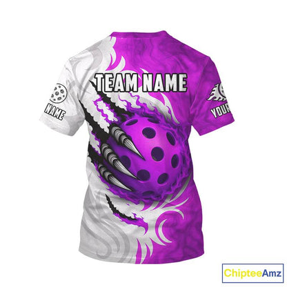 White & Purple Claw Scratches Pickleball Ball T-Shirt For Men Custom Pickleball Jerseys NYN2483