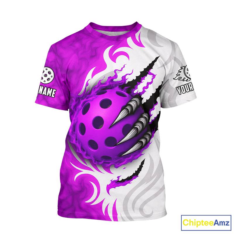 White & Purple Claw Scratches Pickleball Ball T-Shirt For Men Custom Pickleball Jerseys NYN2483