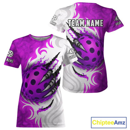 White & Purple Claw Scratches Pickleball Ball T-Shirt For Women Custom Pickleball Jerseys NYN2483