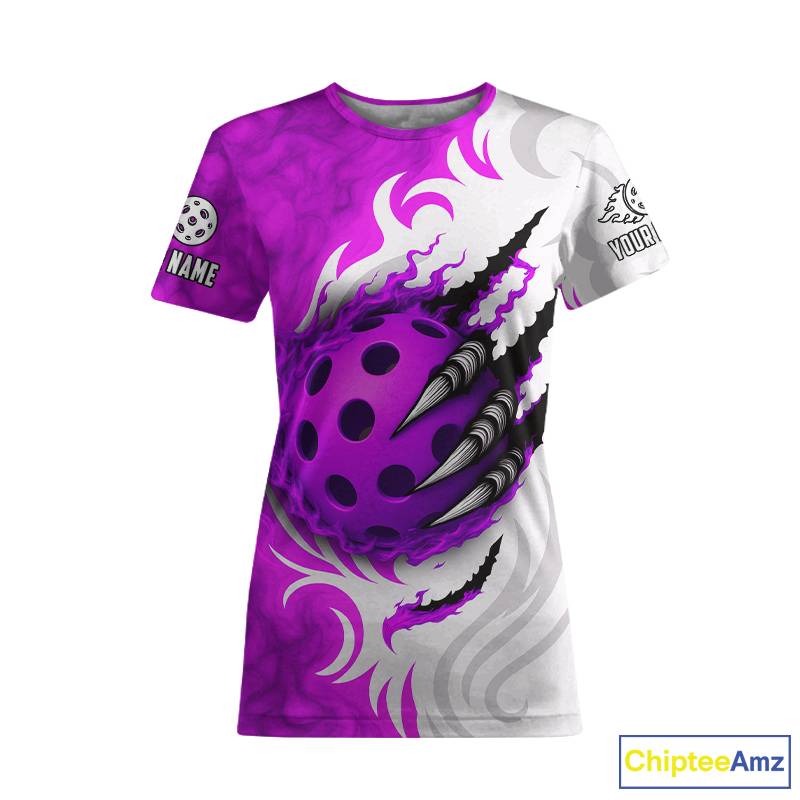 White & Purple Claw Scratches Pickleball Ball T-Shirt For Women Custom Pickleball Jerseys NYN2483