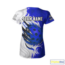 Load image into Gallery viewer, White &amp; Blue Claw Scratches Pickleball Ball T-Shirt For Women Custom Pickleball Jerseys NYN2484