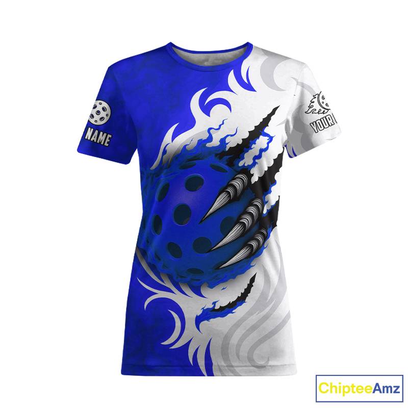 White & Blue Claw Scratches Pickleball Ball T-Shirt For Women Custom Pickleball Jerseys NYN2484