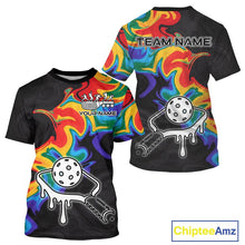 Load image into Gallery viewer, Colorful Splash Men Pickleball Ball &amp; Paddle T-Shirt Personalized Pickleball Team Jerseys NYN2489