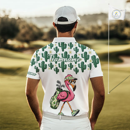 Personalized Green Cactus Flower Pattern Mens Golf Polo Shirts Custom Funny Flaming Golf Shirt NYN2837
