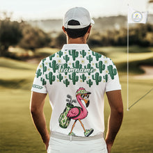 Load image into Gallery viewer, Personalized Green Cactus Flower Pattern Mens Golf Polo Shirts Custom Funny Flaming Golf Shirt NYN2837
