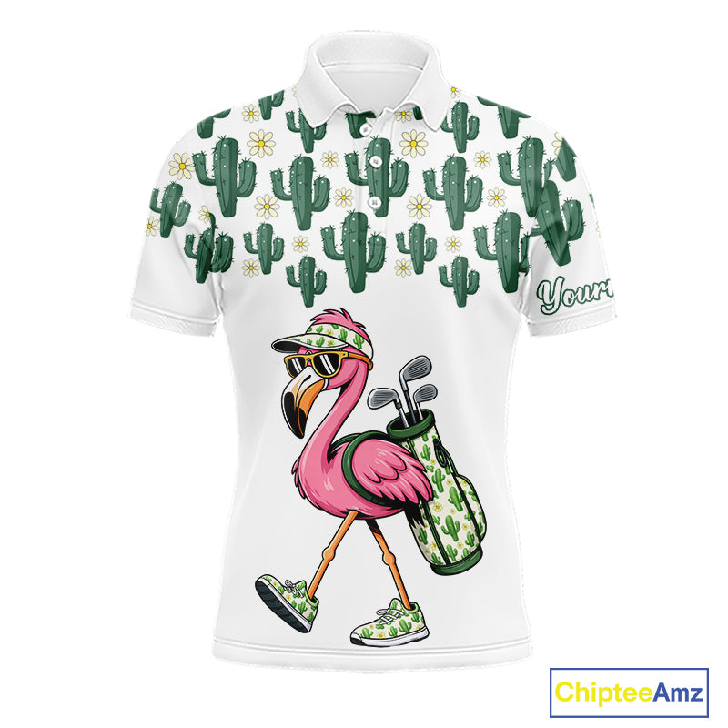 Personalized Green Cactus Flower Pattern Mens Golf Polo Shirts Custom Funny Flaming Golf Shirt NYN2837