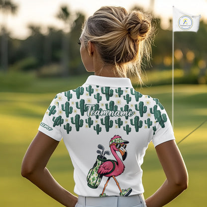 Personalized Green Cactus Flower Pattern Womens Golf Polo Shirts Custom Funny Flaming Golf Shirt NYN2837