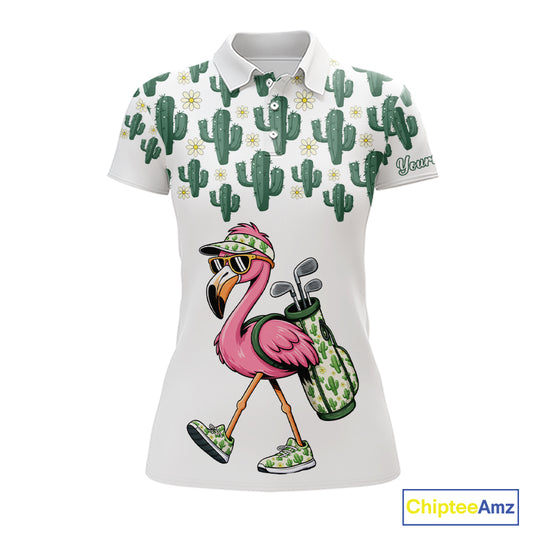 Personalized Green Cactus Flower Pattern Womens Golf Polo Shirts Custom Funny Flaming Golf Shirt NYN2837