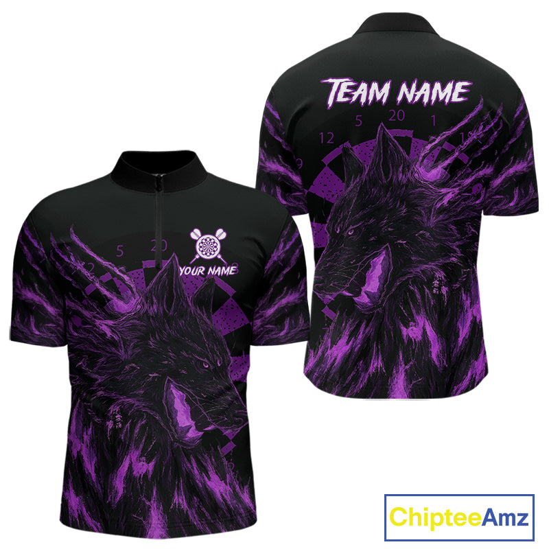 Custom Black-Purple Wolf Grunge Dart 1/4-Zip Jersey For Men Horror Grunge Dart Team Jerseys NYN1402